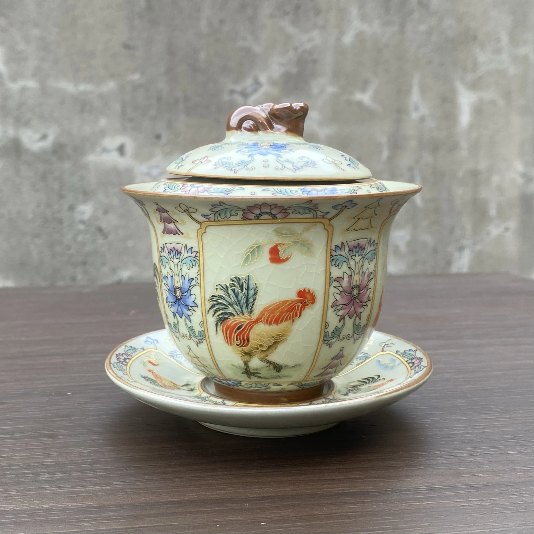 

Handmade Lucky Good Luck Comes Ru Ware Ruyi Gaiwan Ceramic Tea Bowl Gracked Glaze Supportable Teacup with Lid