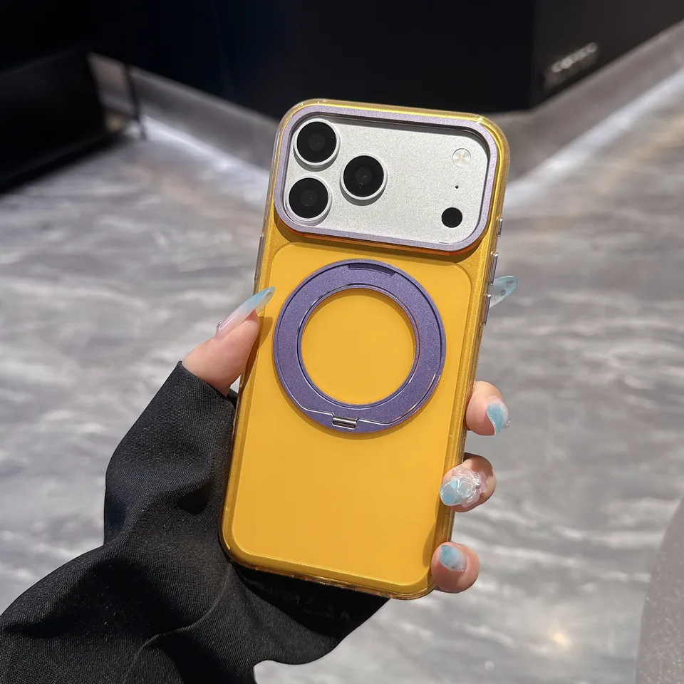 Funda magnética con soporte y colores contrastantes para iPhone 15 16 17 18 Pro Max con MagSafe 2