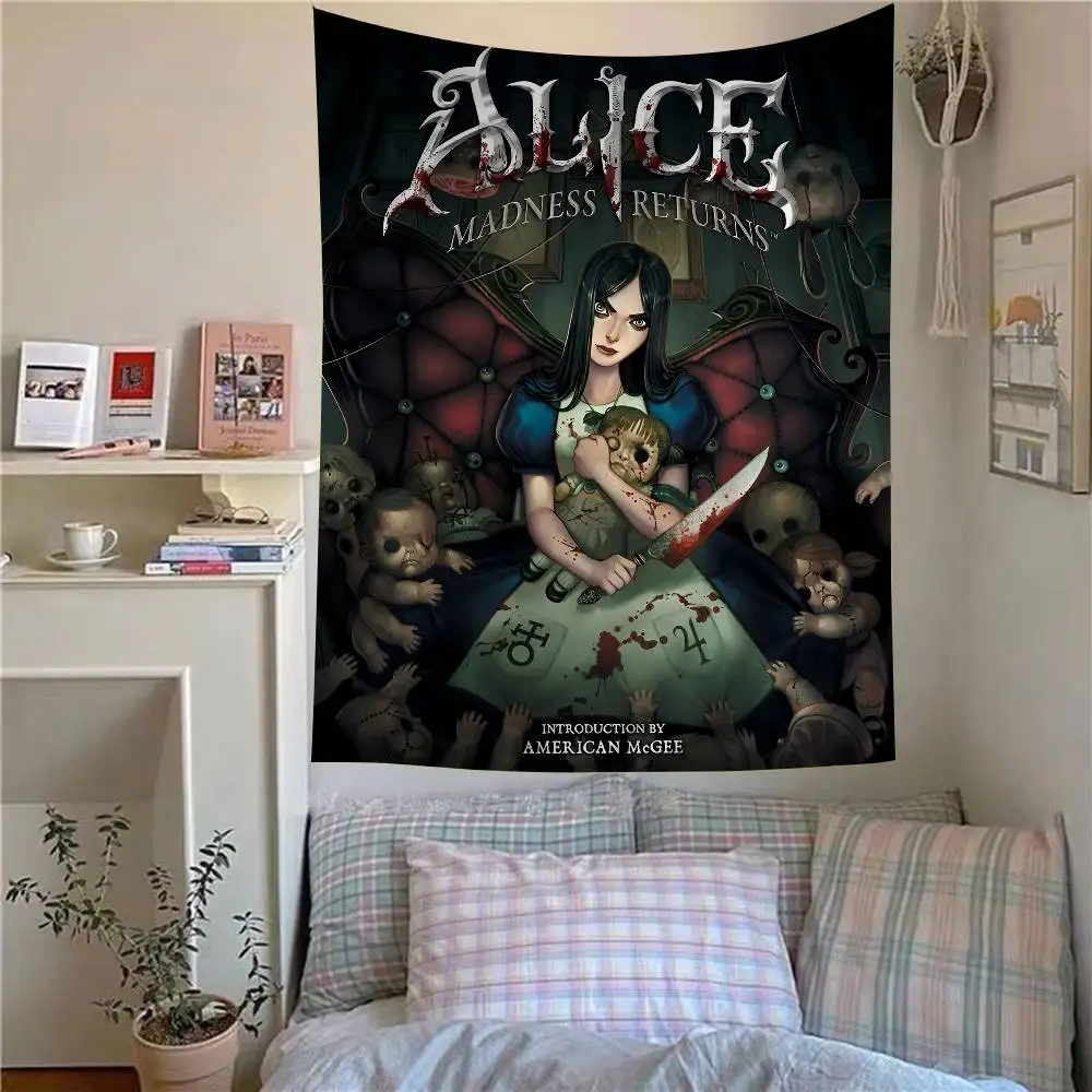 A-Alice M-Madness R-Returns Cartoon Tapestry Wall Hanging Decoration Household Home Decor