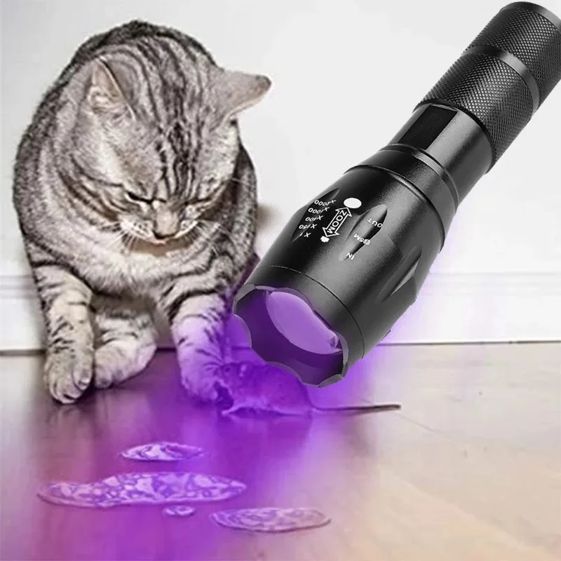 Purple White Dual Light Flashlight Ultraviolet Torch Zoom Retractable Uv Flashlight Fluorescent Agent Detection Lighting Lamp