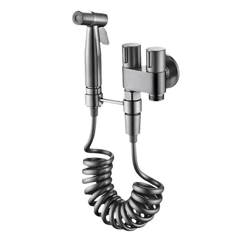 

Stainless Steel Bidet Sprayer Set with Dual Control Angle Valve, High Pressure Toilet Spray Gun with 2M Spring Hose for Bathroom