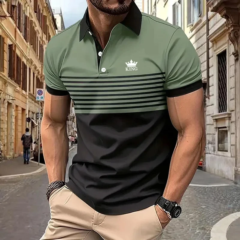 

2025 King Letter Printed Polo Shirt For Men Summer Simple Casual Short Sleeve Polo Shirt Sports Jersey T-shirt Street Button Top