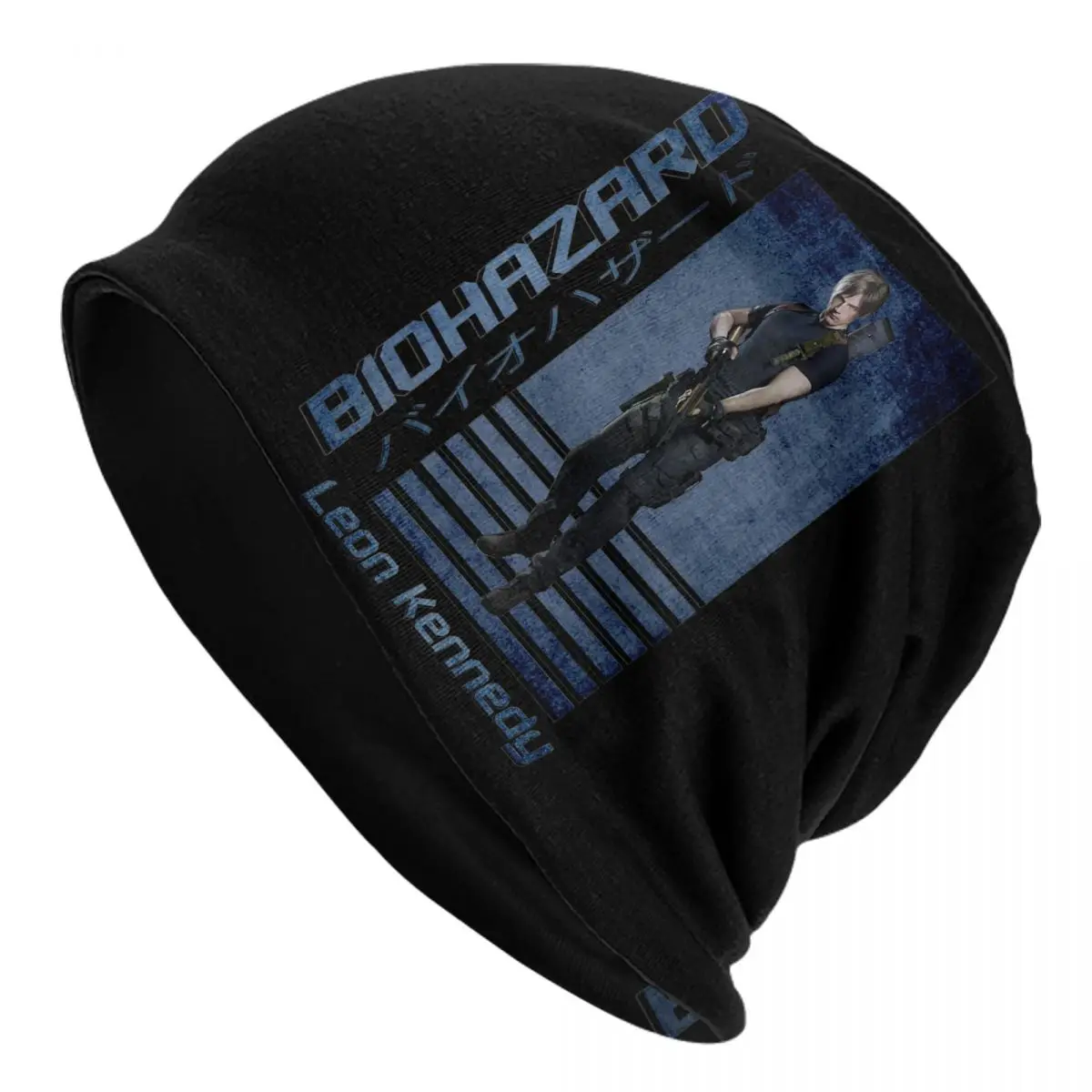 Retro Leon Kennedy Blue Beanies Horror Game Bonnet Hats Man Windproof Warm Head Wrap Bonnet Knit Hat