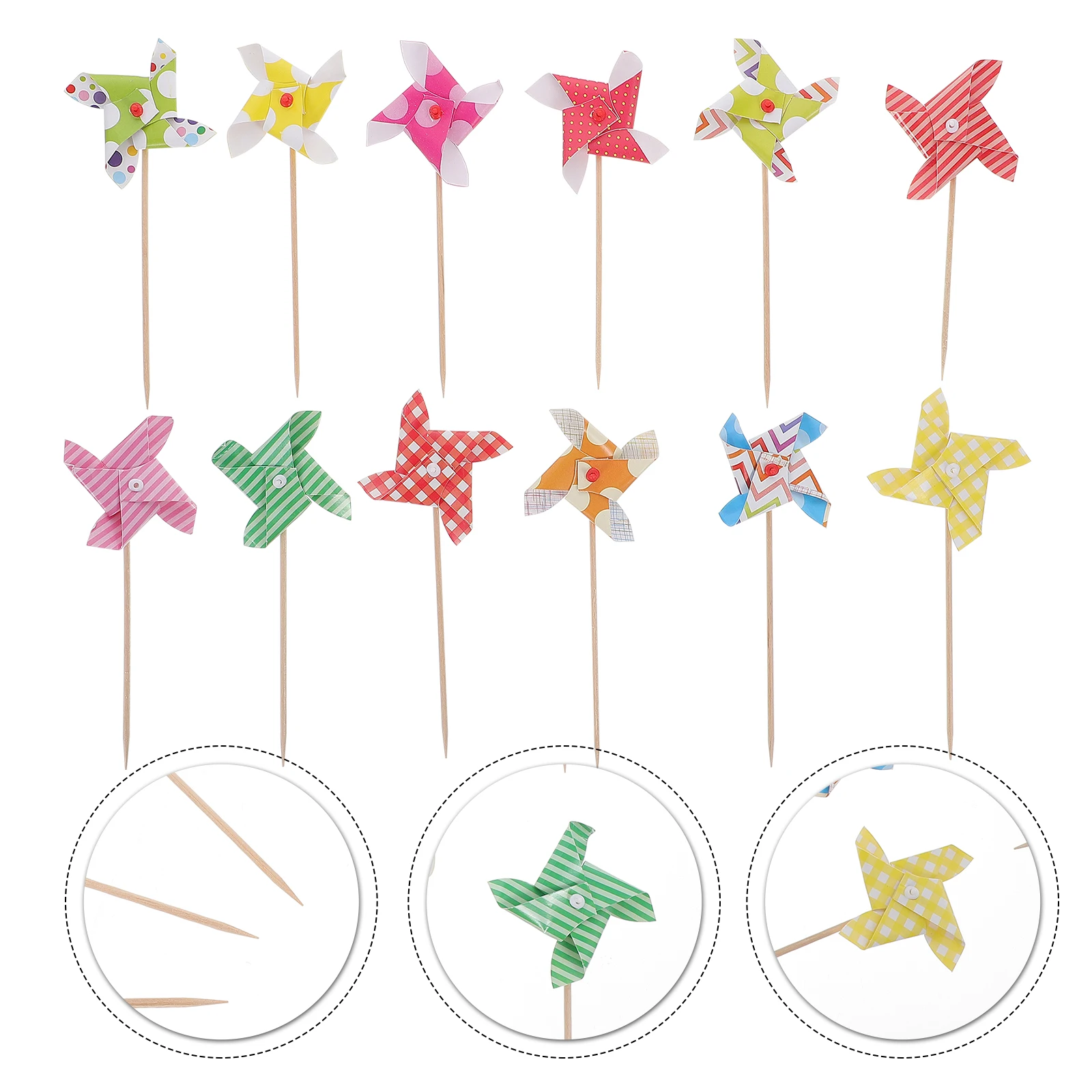 

24Pcs Windmill Cake Picks Chic Cocktail Cupcake Toppers Ideal Birthday Cake Decoration Fun Party Atmosphere Inserts