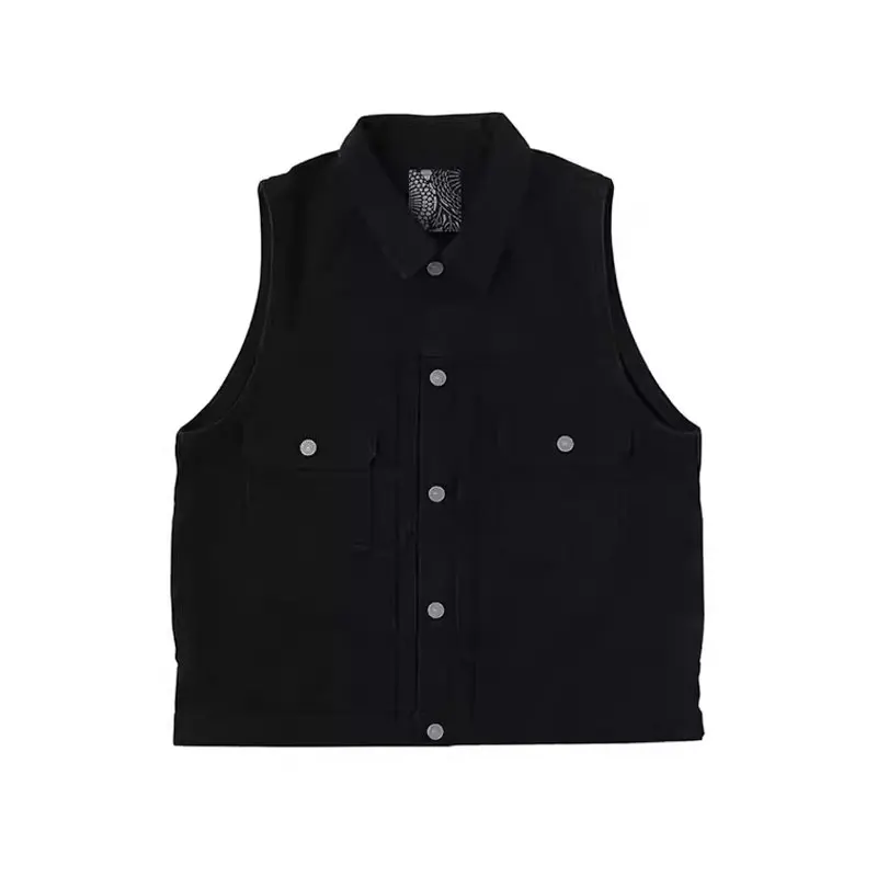 VISVIM WMV ICT 101 VEST CMYK DMGD Black selvedge denim vest