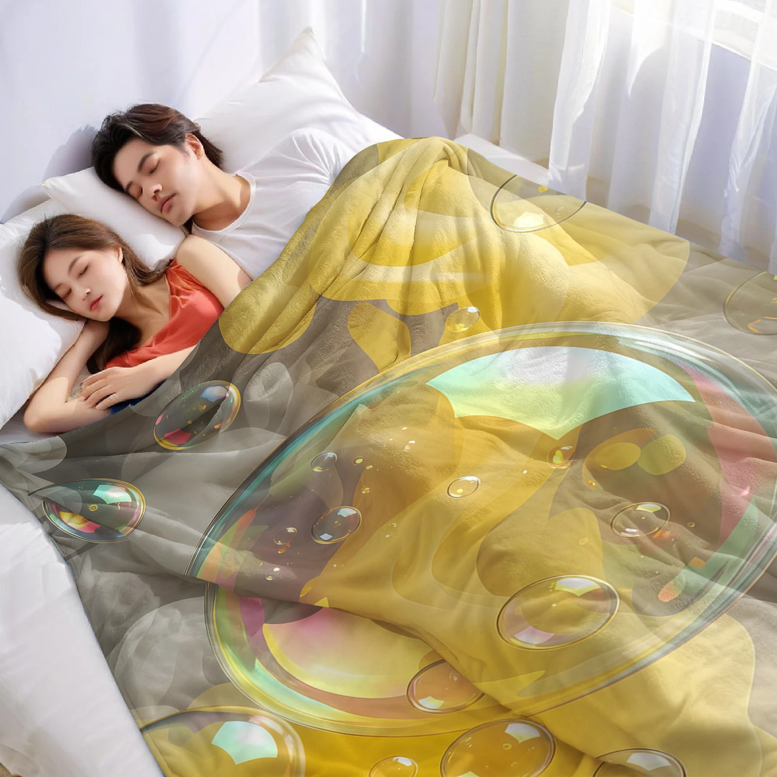 Iridescent Yellow Bubble Smoke Ultra Soft Sherpa Fleece Blanket Fluffy Warm Halloween Cozy Throw for Sofa Couch Gift All season