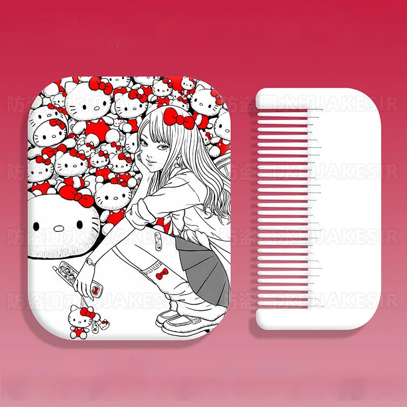 Anime Kawaii Print Hello Kitty Tomie Junji Ito Cosmetic Mirror Mini Portable Student Cute Cartoon Handheld Mirror Comb Girl Gift