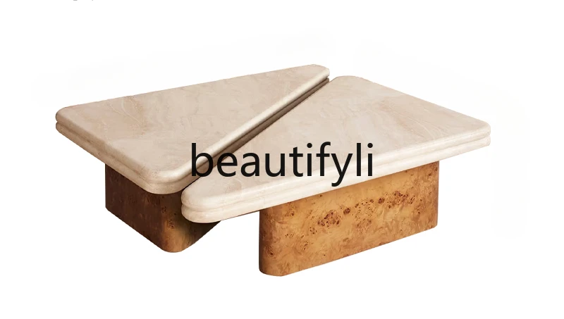 

Marble tree tumor finish coffee table natural European living room creative side table retro style luxury