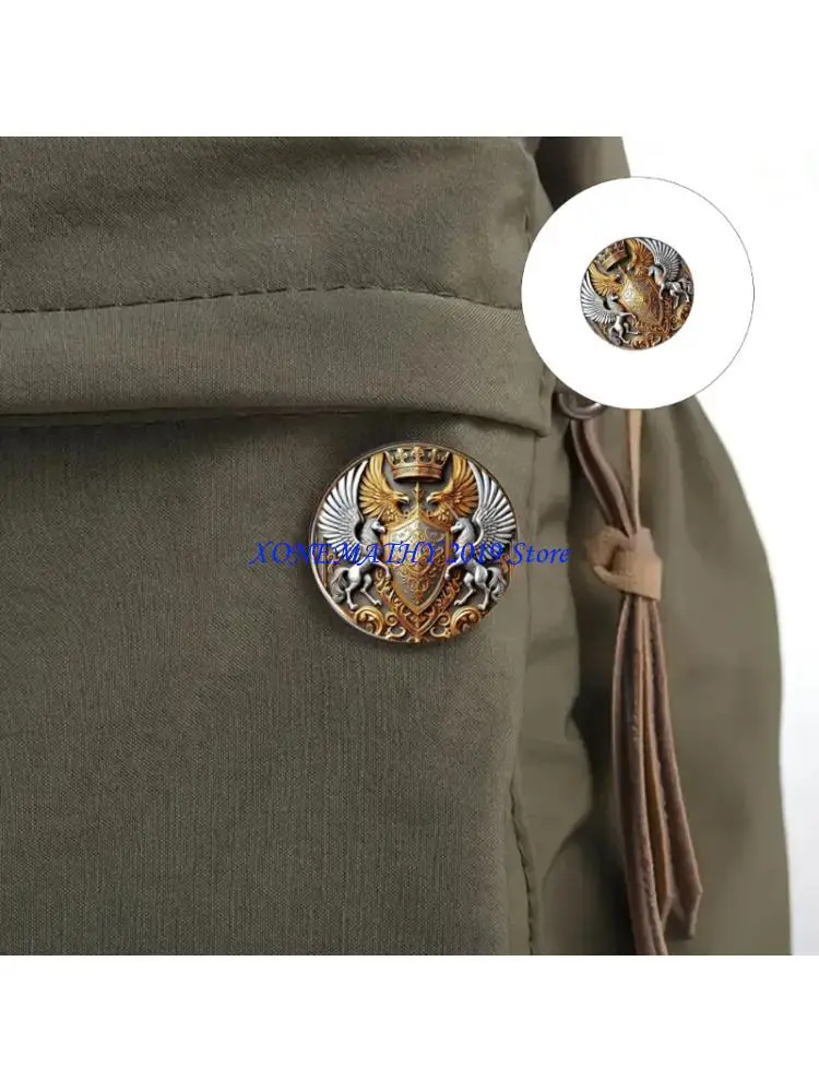 

F42F Gothic Double Headed Hawks Brooch with Golden for Versatile Fashion Statement Stainless Steel Steel Badge Pin