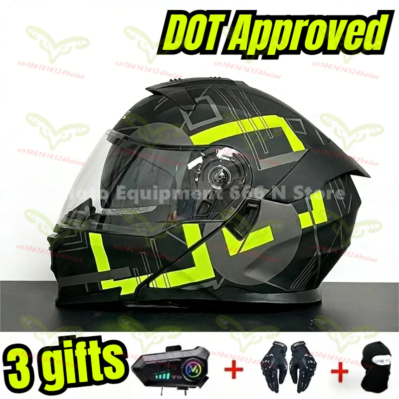 

Jiekai DOT Approved Flip Up Motorcycle Helmet - Dual Lens ABS Racing Helmet with Bluetooth for Men & Women
