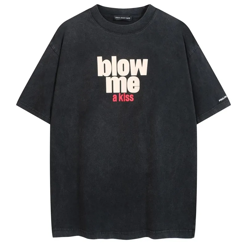 

Новое поступление, мужские футболки Old Washed / PROJECT, футболка Blow Me A Kiss, скейтборд, уличные футболки, футболка, топ, свободный размер # М1
