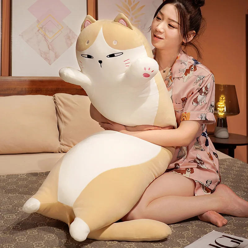 90-130cm Giant Long Cat Plush Toy Soft Stuffed Cartoon Animal Doll Girlfriend Sleeping Pillow Cushion Home Decor Kids Gril Gift