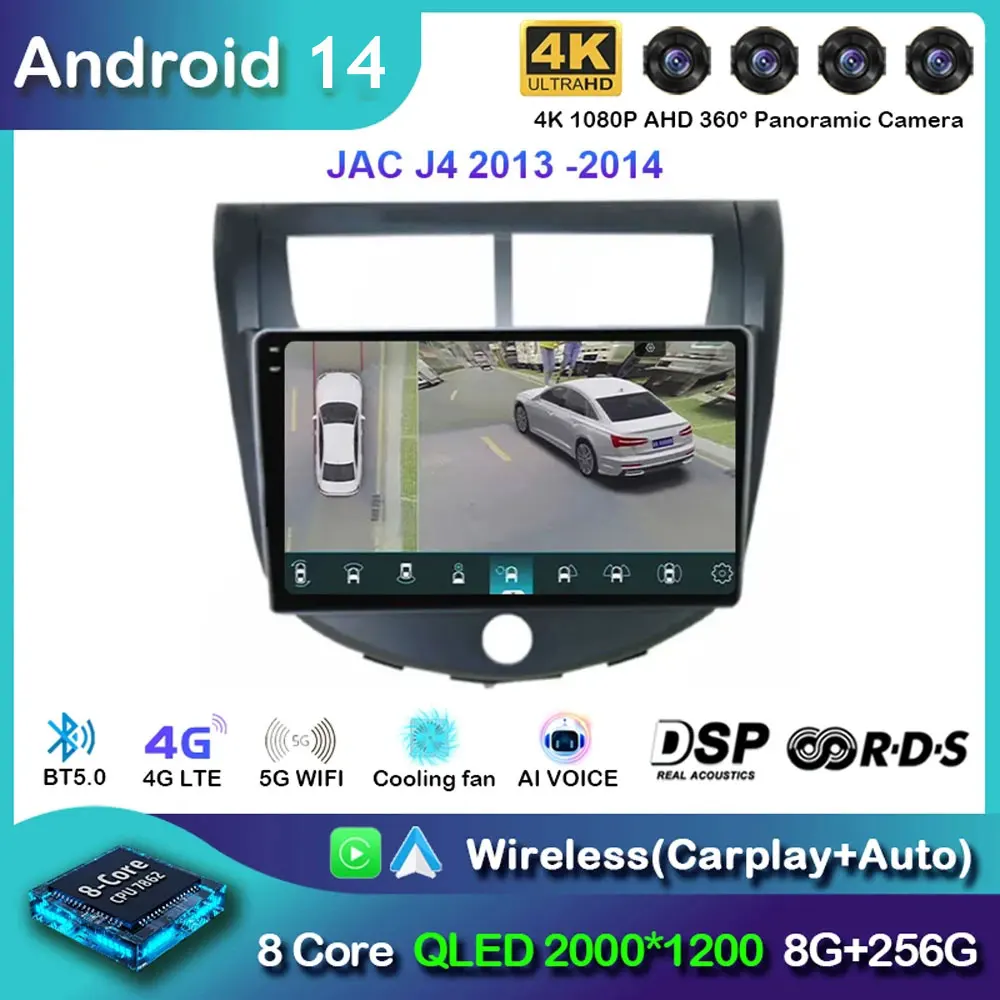 

Автомобильный радиоприемник Android 14 для JAC J4, навигация, GPS, мультимедийный видеоплеер, стерео беспроводной Carplay, авто Wi-Fi + 4G OLED, 8 ядер, 8 + 256G