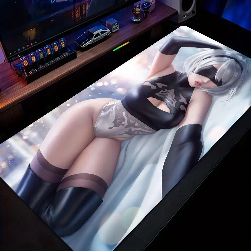 2b nier automata ماوس الوسادة حصيرة مكتبية مع حواف مخيطة قاعدة مطاطية غير قابلة للانزلاق ألعاب ملحقات الكمبيوتر حصيرة الألعاب وسادة ممتدة هنتاي