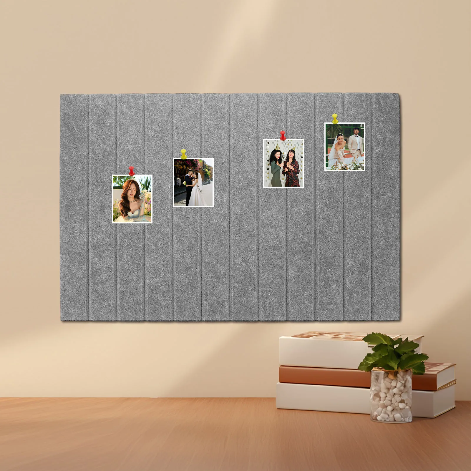 شرائط لوحة إعلانات من اللباد بشريط عمودي، ذاتية اللصق بدون مثقاب، عرض جداري لتزيين مذكرة الصور في المنزل