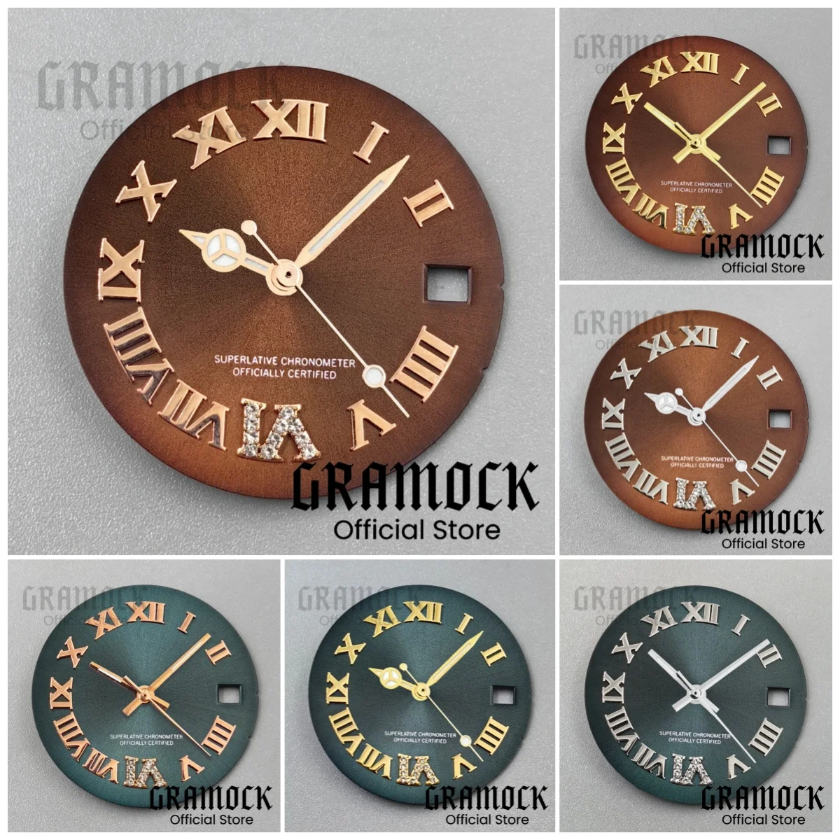 GRAMOCK 25mm Brown Roman Watch Dial Hands Sunberst Diamond Dial For NH15 Automatic Lady's 31mm Wristwatch Modified Accessories