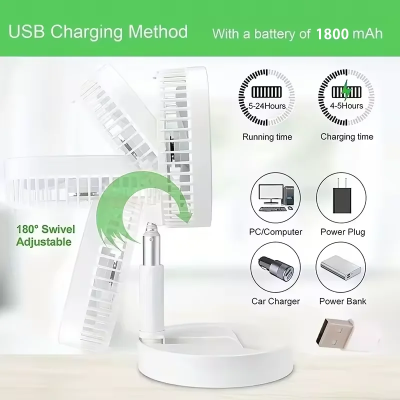 Hot Portable Foldable Desktop Fan USB Type-C Rechargeable Battery 3 Speed Ultra Quiet Fan for Outdoor Camping Office Mini Fan view 4