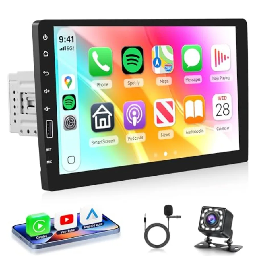 

Car stereo for automotive use, IPS touchscreen plastic black with wireless CarPlay Android Auto support and Bluetooth connectiv