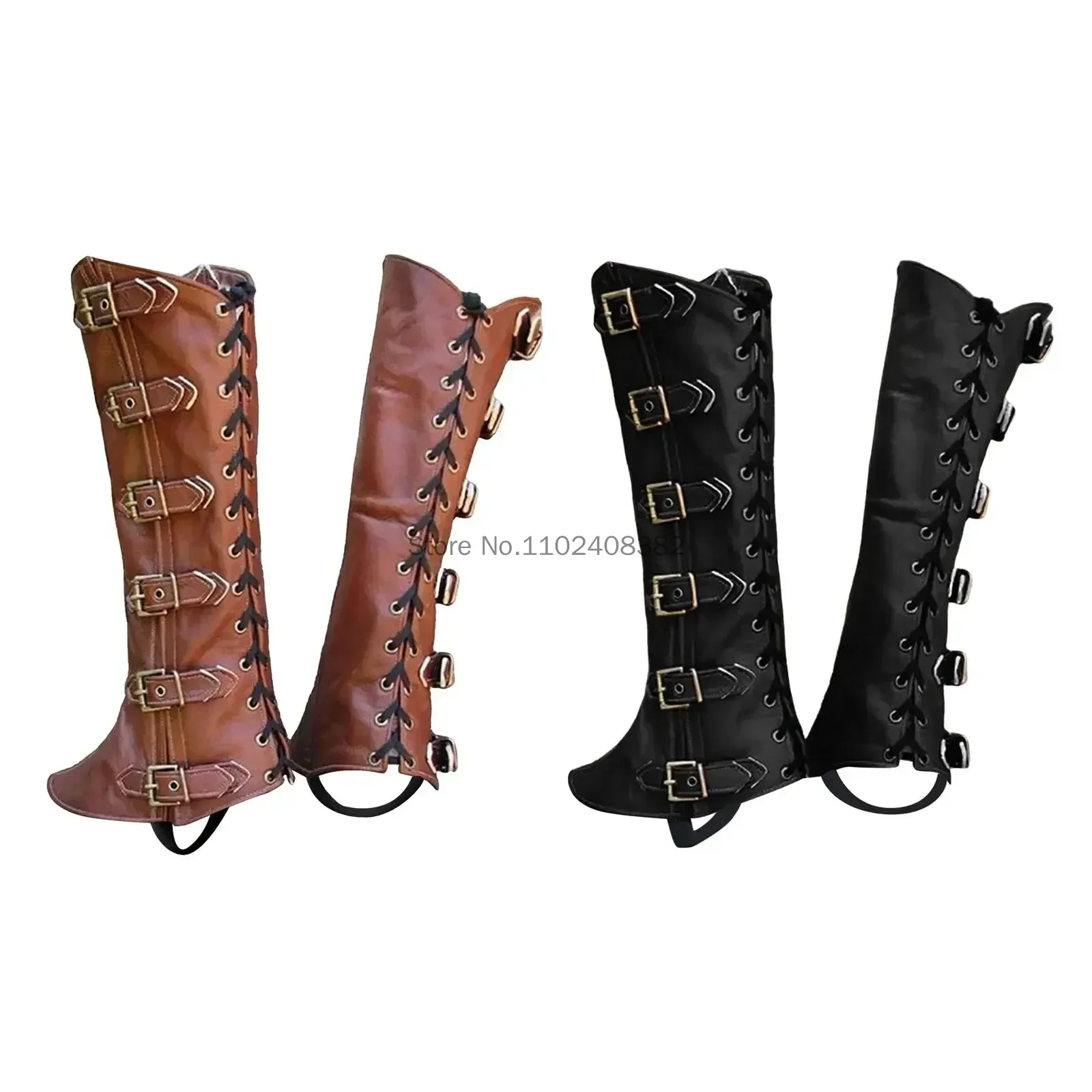 PU Leg Guard Shoe Steampunk Warrior Medieval Gothic Shoe Cover for Masquerade Knights Costume Accessory Cosplay Props Women Men