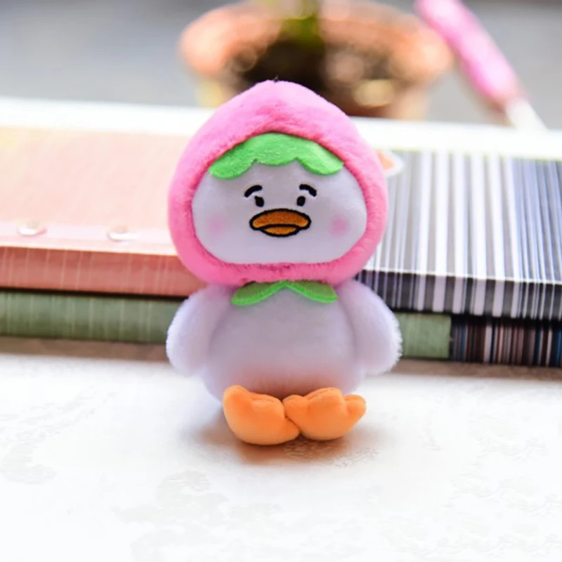 Lindo juguete de peluche de pato de fruta para niños, llavero creativo de dibujos animados, colgante de bolsa, accesorios para niños, regalos de cumpleaños, nuevo, 14cm