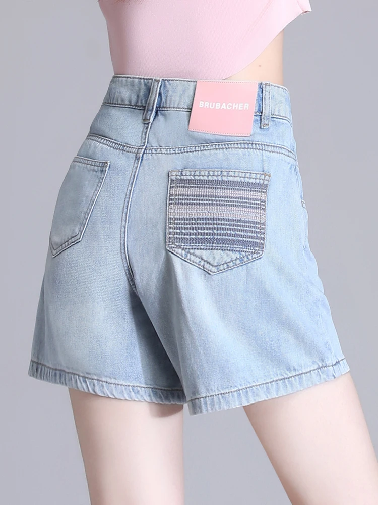 

Summer Thin High Waist Wide Leg Jeans Shorts Women's A-Line Hot Pants Korean Style Casual Cotton Pants Breathable Skinnies