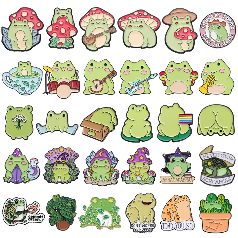 Wholesale Cartoon Frog Enamel Pins Cute Mushroom Music Frog Animal Brooch Backpack Lapel Badge Fashion Jewelry Gift for Friends