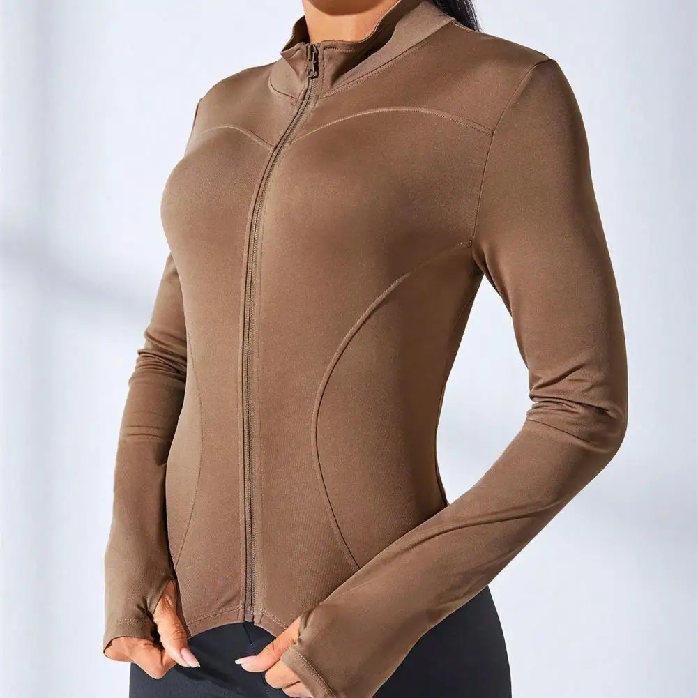 

Zippered Workout Top Women's High Elasticity Full Zip Yoga Jacket for Running Workout Slimming Fitness Top for Body for Fitness