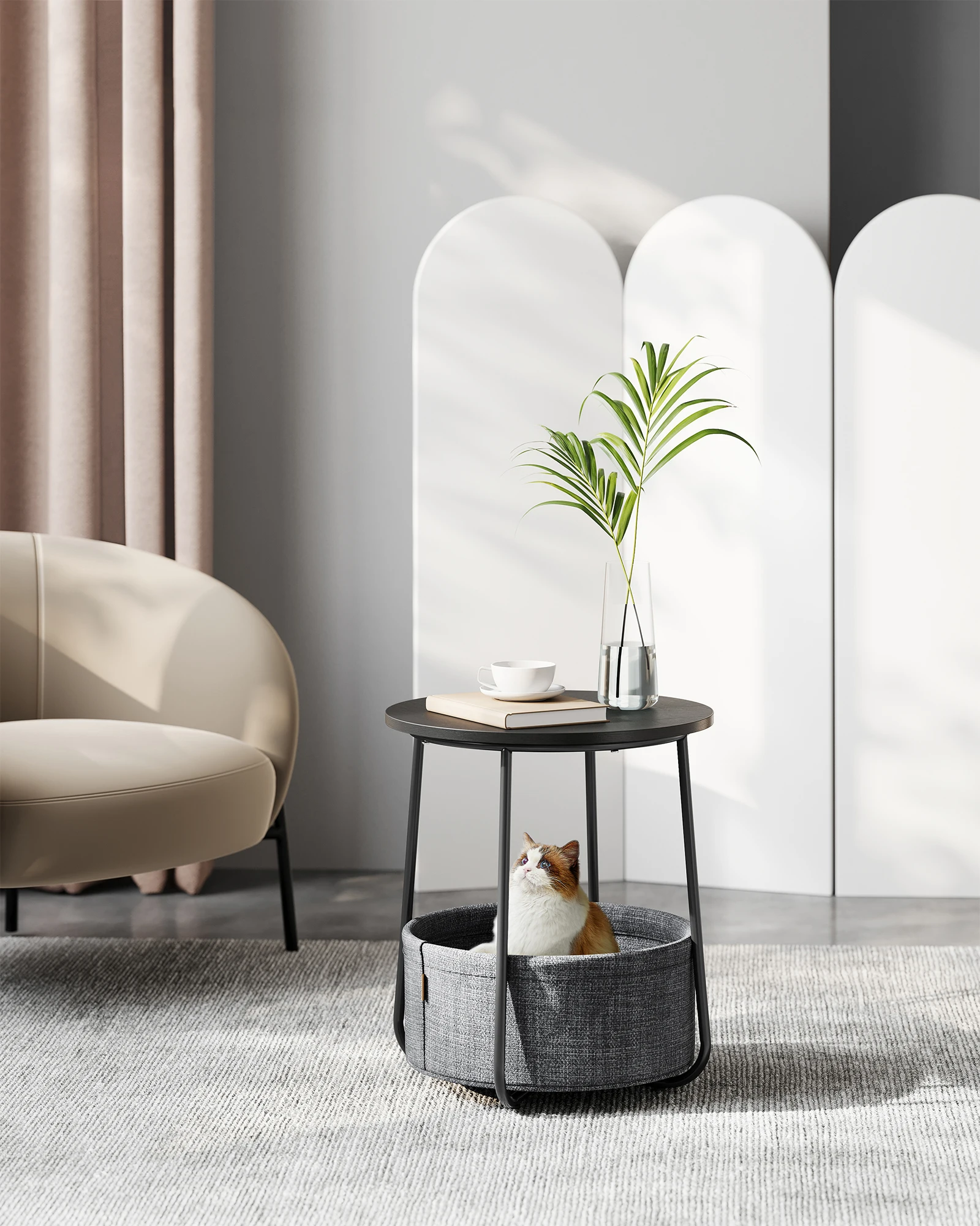 Vasagle Bijzettafel Ronde Kleine Tafel Salontafel Kleine Woonkamer Tafel Met Stoffen Mand Woonkamer Opslagruimte