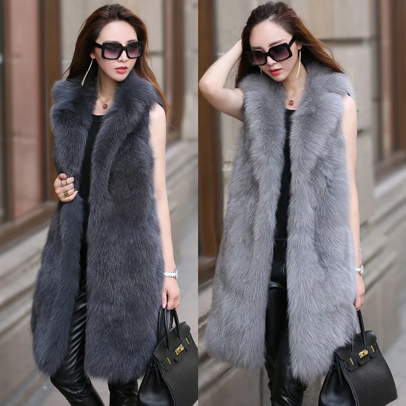 Luxury Fur Jacket Women Clothing Sleeveless Jackets Long Faux Fur Coat Cardigan Autumn Winter Warm Waistcoat Brand Tops New