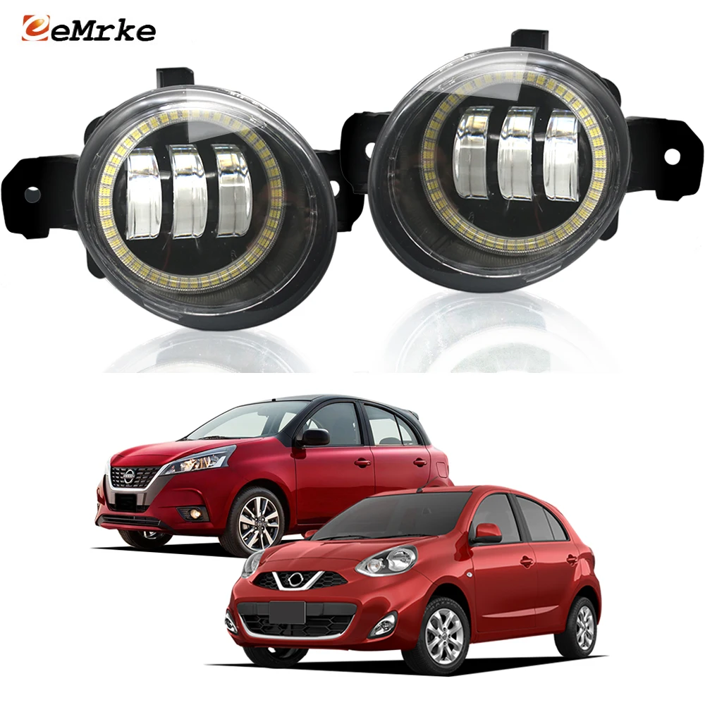 

EEMRKE LED Driving Fog Lights Assembly for Nissan Micra March DBA-K13 IV 2010-2022 + Car PTF Front Angel Eyes DRL Ring Halo