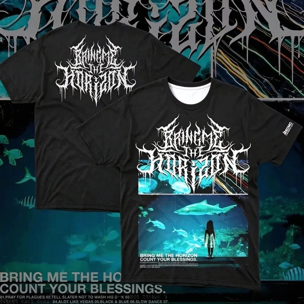 Anime Style Graphic Print T-shirt Bring Me The Horizon Album Poster Tees Harajuku Street Y2K Fashion Loose Casual T-shirt