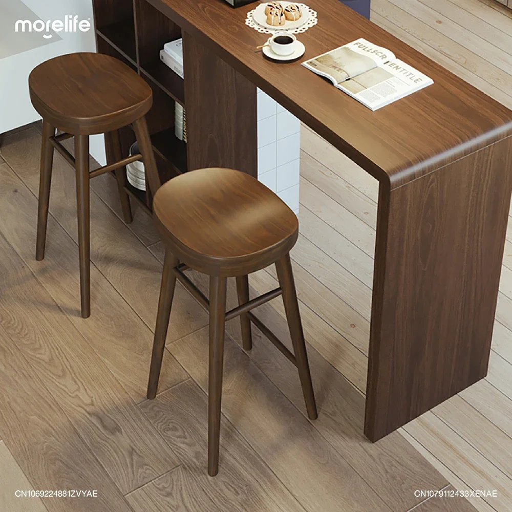 Solid Wood Apple Shaped Bar Chairs Counter Stools Island Table Dining Chair Kitchen High Legged Stool Light Luxury Furniture