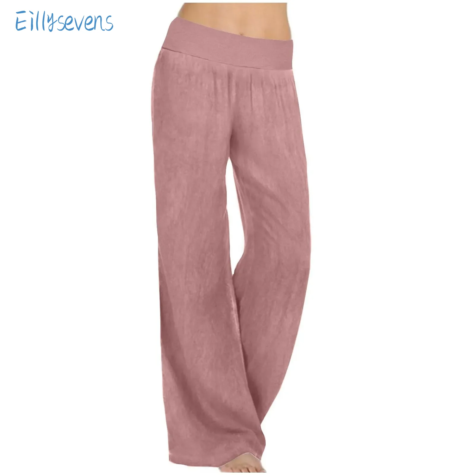 Women'S Summer New Trousers Solid Color High Waist Stretch Loose Wide Leg Pants Casual Comfy Home Straight Leg Trousers