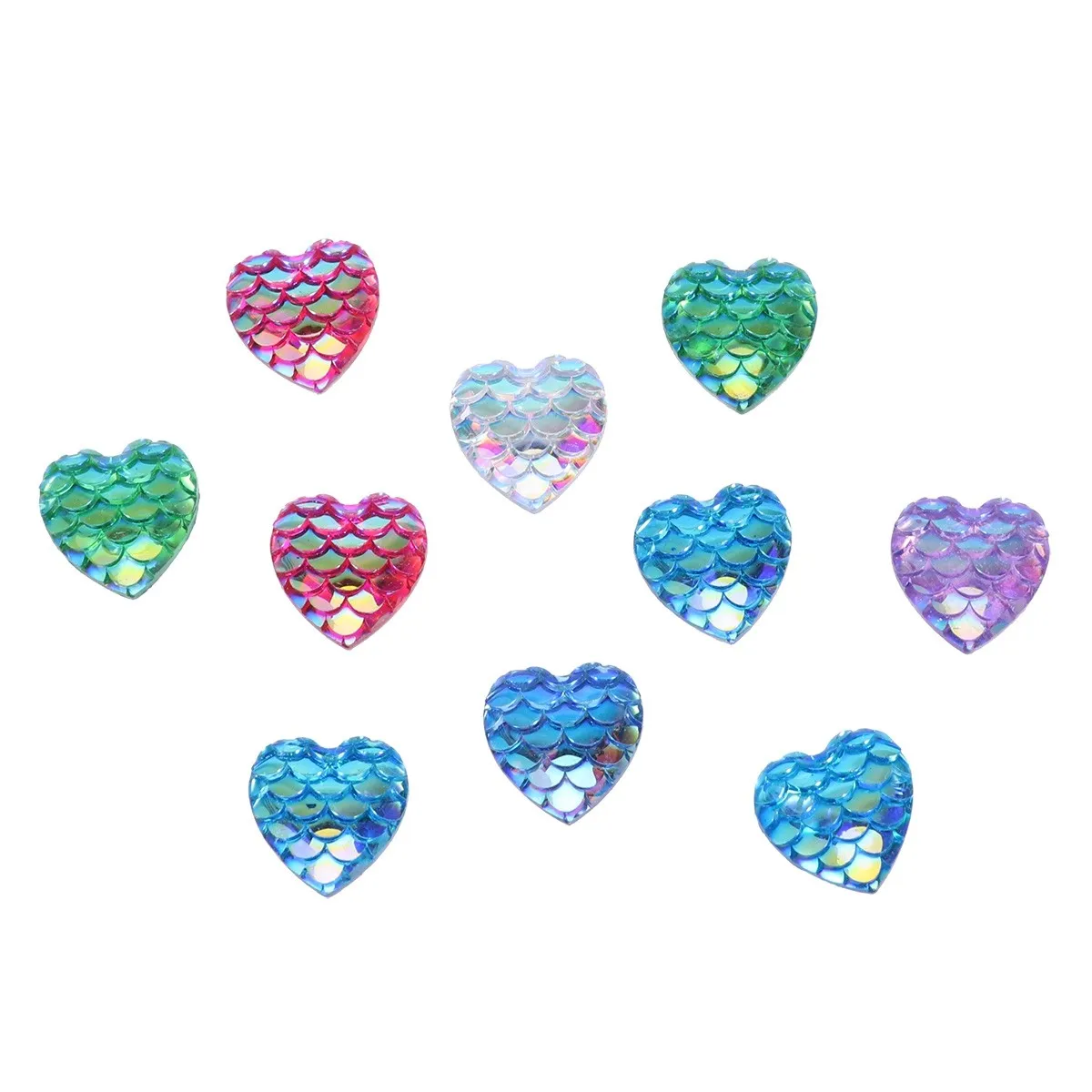

50Pcs 12Mm Iridescent Heart Cabochons Resin Mermaid Scale Design Flatback DIY Jewelry Accessories for Bracelet Necklace