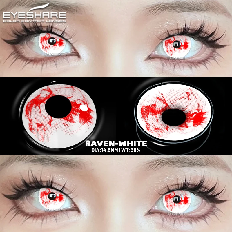 EYESHARE Cosplay Weiß Farbige Kontaktlinsen 2 stücke Crazy Red Kontaktlinsen Anime Schwarz Augenlinsen Halloween Schönheit Make-Up Objektiv – Detail 20