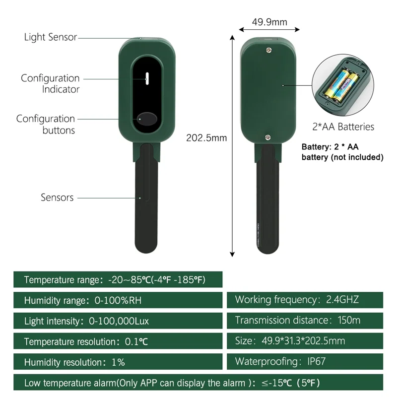 Tuya Zigbee Wireless Soil Moisture Meter Intelligent Temperature Humidity Sunlight Tester Soli Analyzer Gardening Tool-T88C