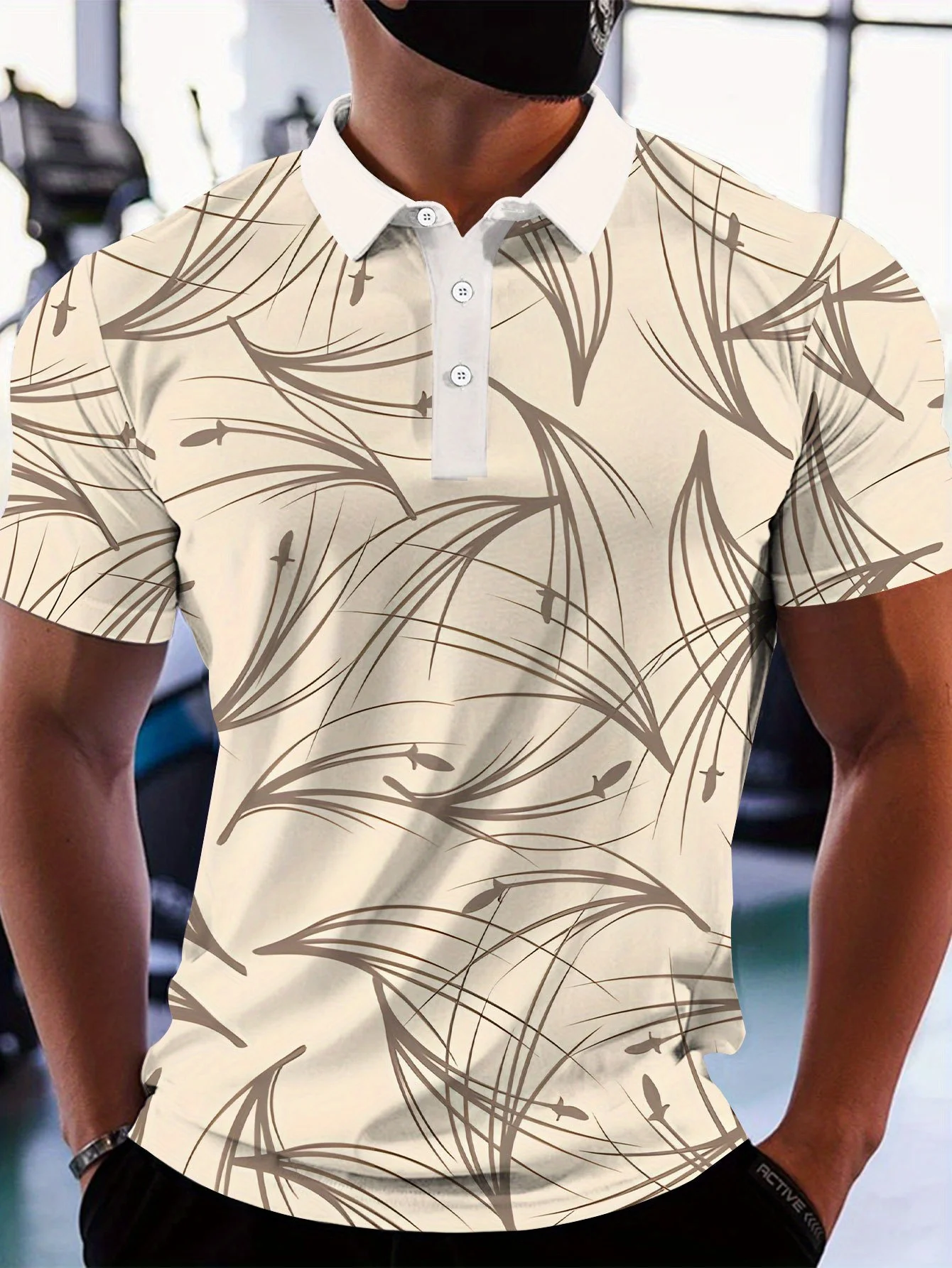 New men's short-sleeve polo shirt T-shirt, loose-fitting and tailored with printed patterns, versatile basic crew-neck top suita