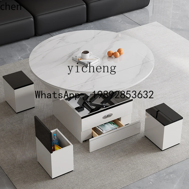 YFYelectric lifting coffee table dining table dual-purpose lifting folding telescopic rock slab intelligent coffee table