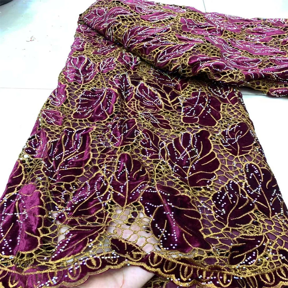 2024 5 Yards Hot Selling French Guipure Lace Fabric With Stones African Cord Lace Net Embroidered Fabric For Wedding Party Dress