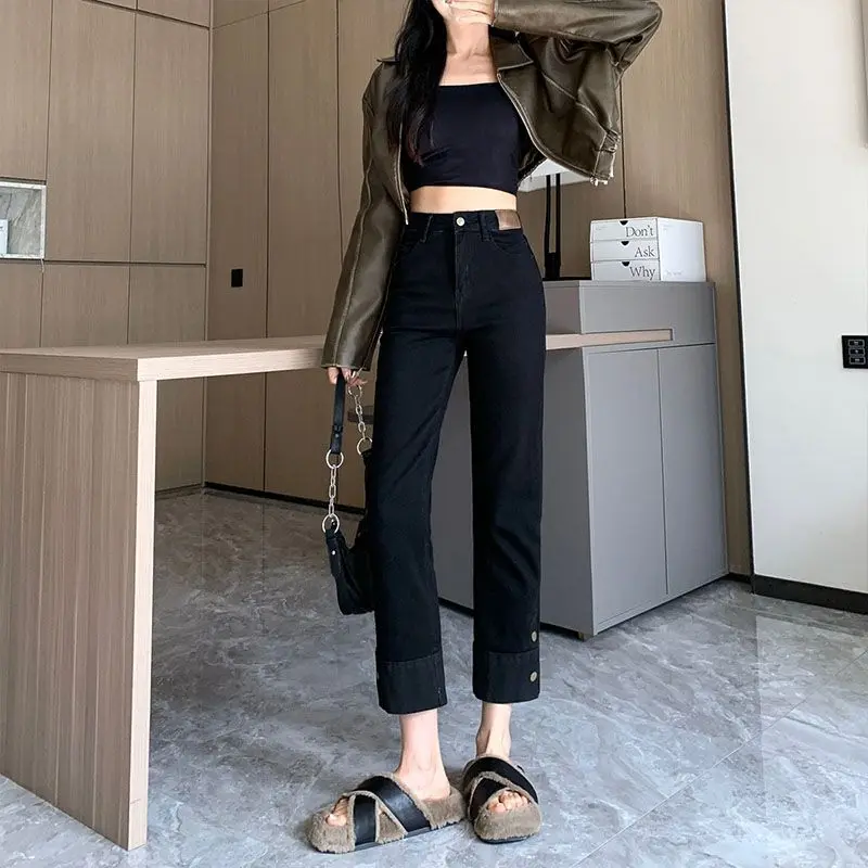 

Elastic, versatile, simple and stylish straight-leg jeans for women that enhance height2025Loose-fitting slimming black cigarett