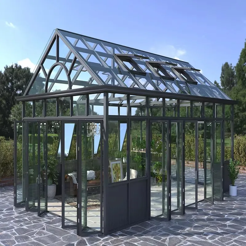 White Aluminum Sunroom Glass House Outdoor Conservatory Double Tempered Glass Sun Room for Villa Garden Patio Use