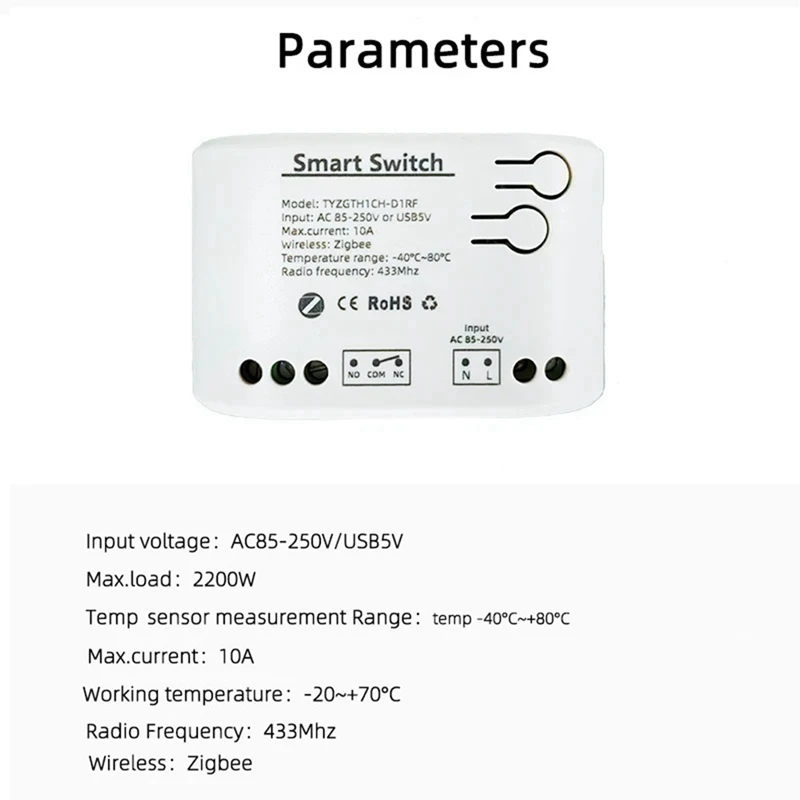 Tuya สมาร์ท Zigbee สวิทช์เซ็นเซอร์อุณหภูมิ Passive Dry Contact Zigbee รีเลย์ทํางานร่วมกับ Home Assistant AC 85-250V