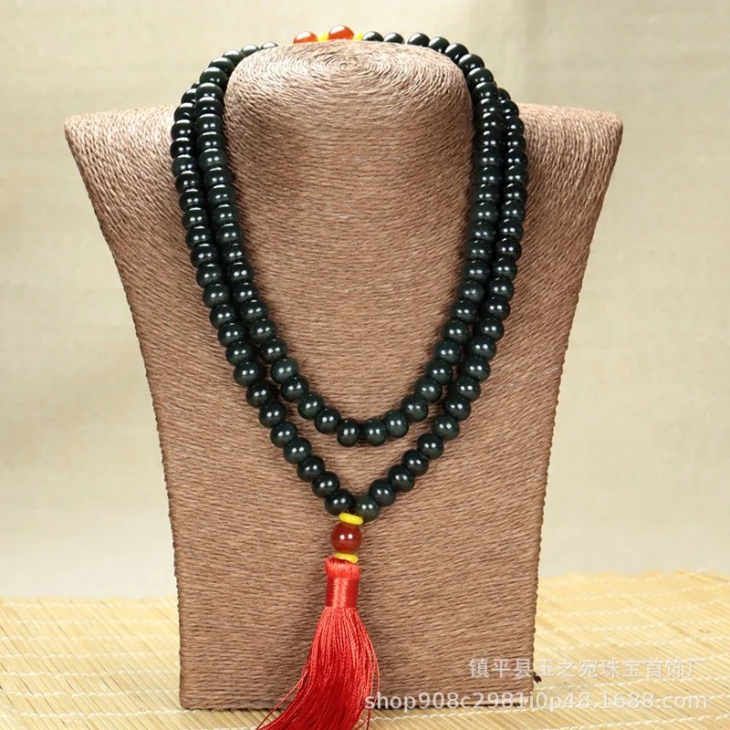 

Hetian Qing Jade 108, ручной буддийский молитвенный браслет с бусинами, ожерелье