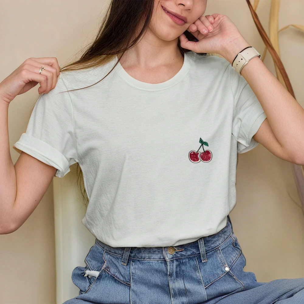 

Женская хлопковая футболка большого размера Y2k с красным фруктовым дизайном, летний топ, легкая дышащая повседневная футболка высокого качества, сочная эстетика