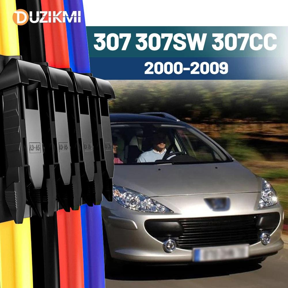 Pour Peugeot 307 307SW 307CC 2000-2009 2001 2002 2003 2004 2005 2006 2008 2 pièces balais d'essuie-glace de pare-brise avant rouge bleu