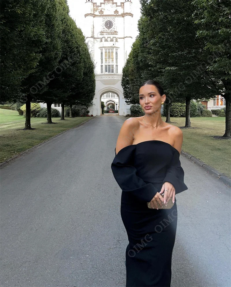 OIMG-Robe de Cocktail Courte en Satin Noir Simple, Robe de Bal Longue Personnalisée, Événement de Soirée, Quelle que soit la Robe Éducative