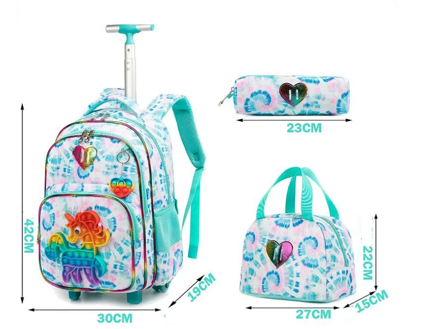 Rolling Wheeled School Backpack Set para meninos e meninas, Lunch Bag, Pen Bags, 16"