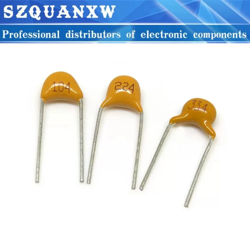 100pcs/lot Multilayer ceramic capacitor 50V (100~106) 10pF~10uF 102 103 104 105 22pF 1nF 10nF 100nF 0.01uF 0.1uF 1uF P=5.08mm