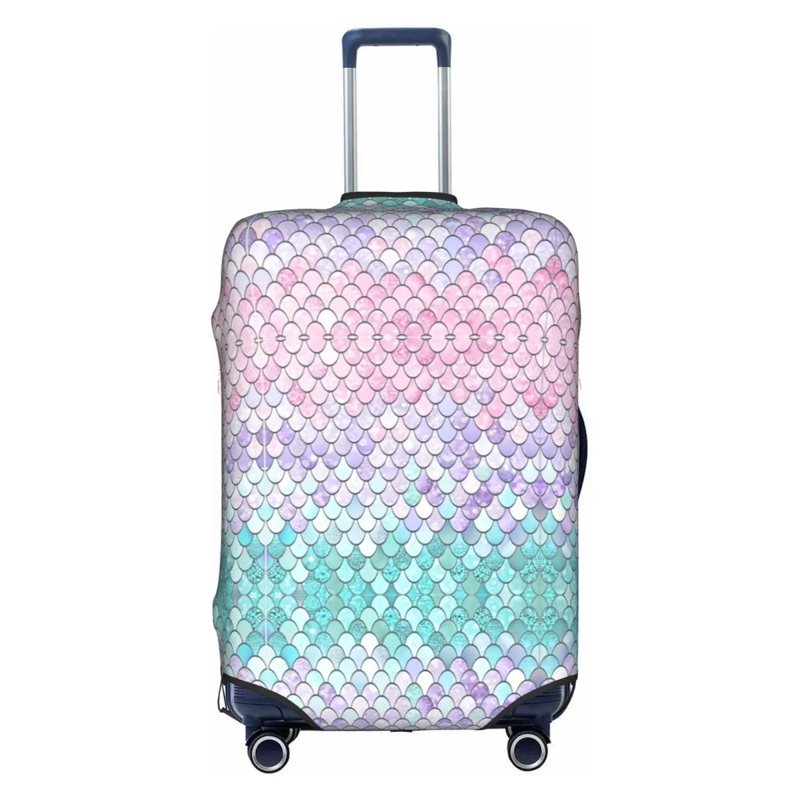 Mermaid Pastel Pink Purple Aqua Teal Printed Luggage Cover, Elastic Protection Suitcase Trolley Washable Cover for 18-32 Inch