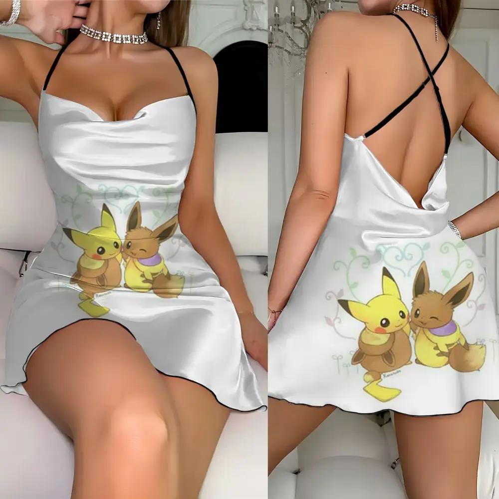 Clothing Female Pikachu Element Print Elegant Party Dresses 2024 Dress Fashion Summer Sexy Women's